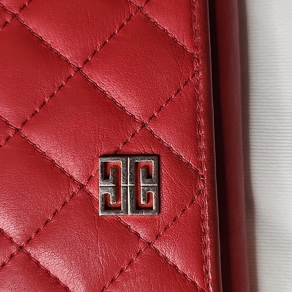 Host pick😍 Givenchy Quilted Long Flap Wallet Red Lambskin converter Crossbody - Picture 3 of 16